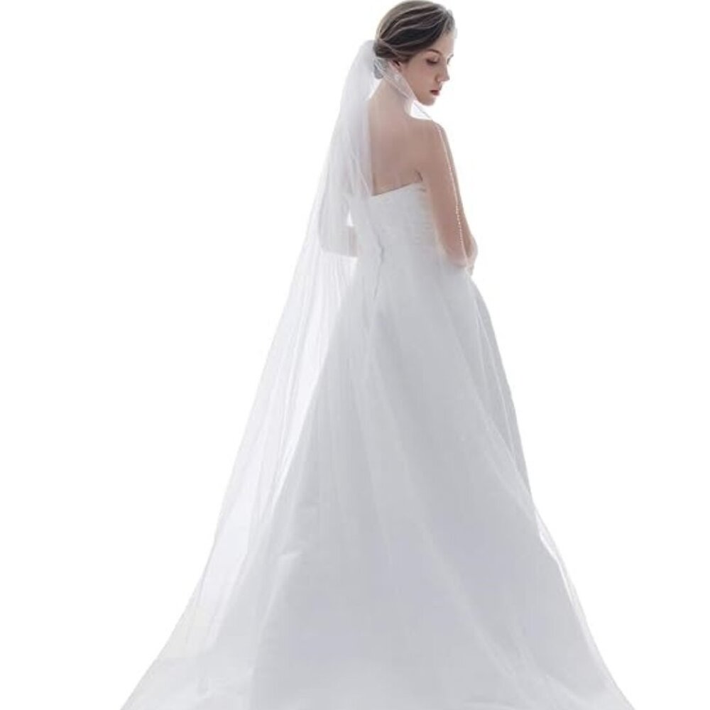Beaded Edge Wedding Veil Cathedral Length 108"